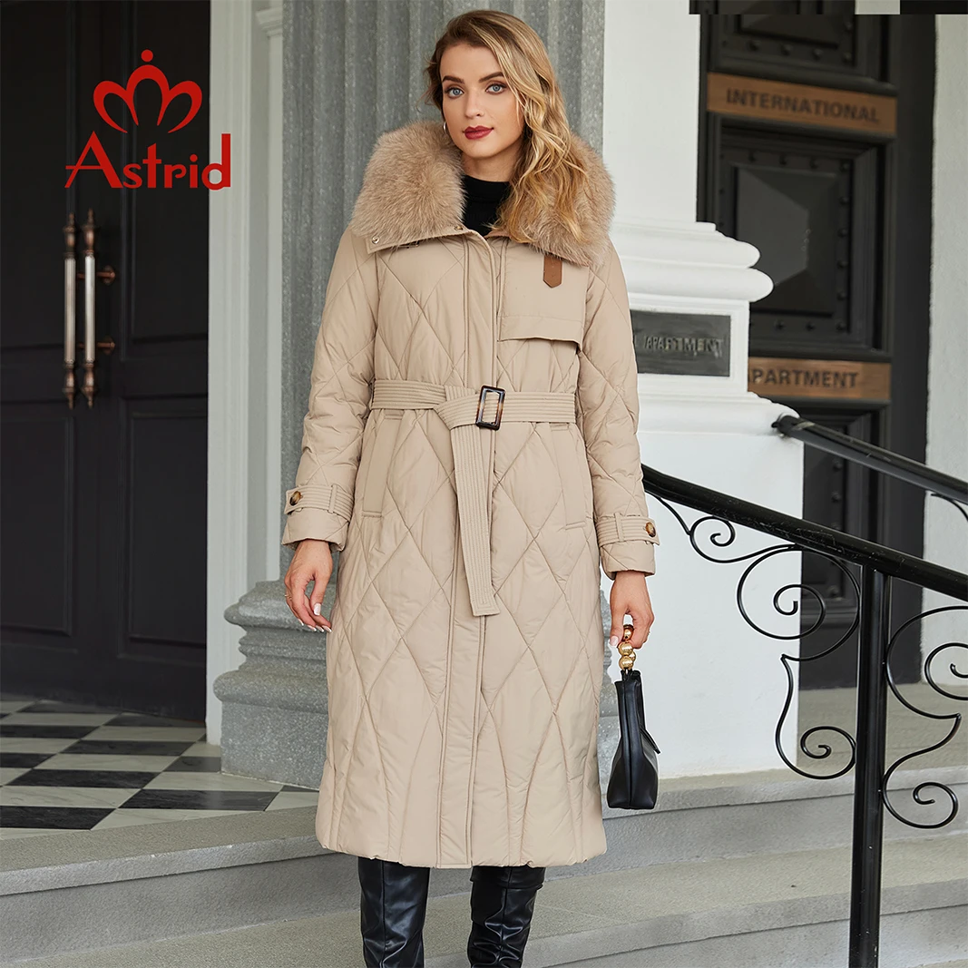 Astrid Winter Women Parka Big Fur Collar Hood Belt Thick Warm Overcoat Long Down Jacket Quilted Coat Female Clothing ZR-20669