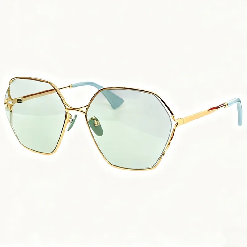

Metal Hexagonal Light Pink Multicolor Lens Sunglasses UV400 for Stylish Lady Girl Gold Hollow Frame