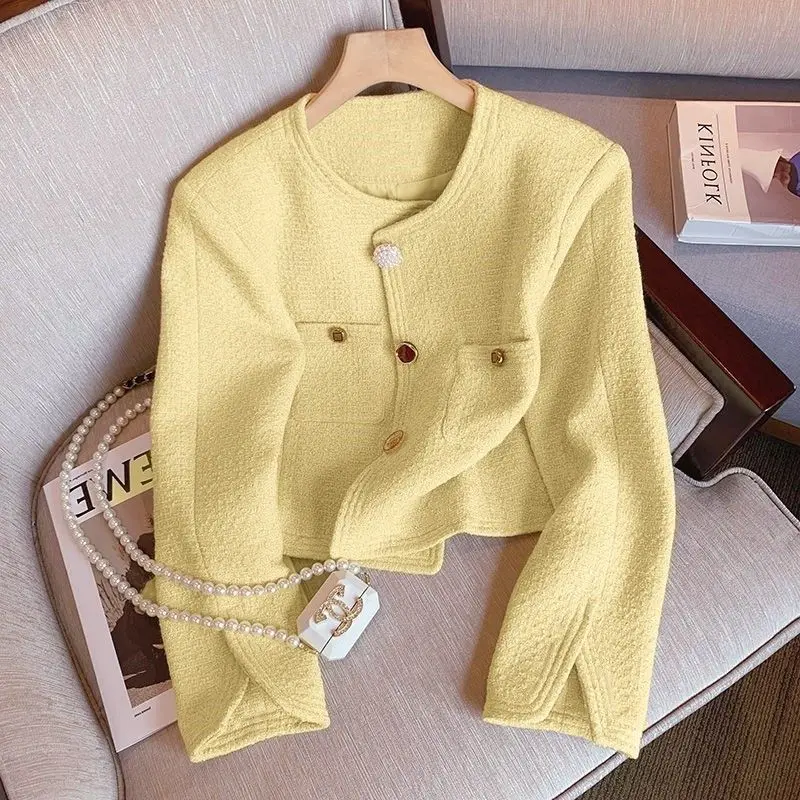 Elegant Cropped Tweed Jackets Women Vintage Short Coats Autumn Winter Office Lady Korean Streetwear Fashion Outerwear Tops New