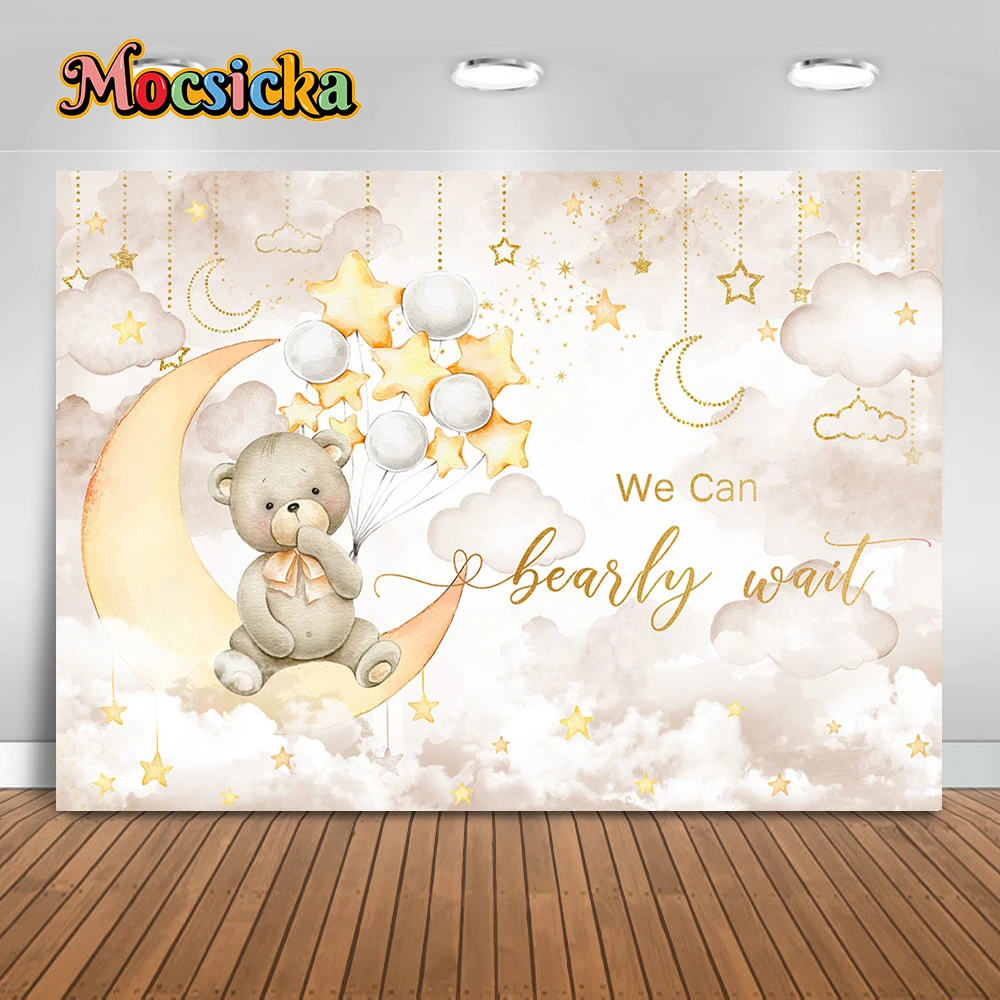 Twinkle Twinkle bintang kecil fotografi bayi Shower latar belakang mainan bulan beruang bintang merah muda awan latar belakang pesta ulang tahun properti foto
