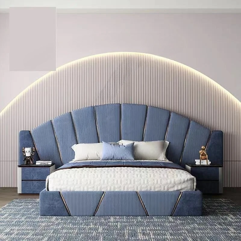 Italian light luxury, matte fabric, modern simplicity, leather double bed