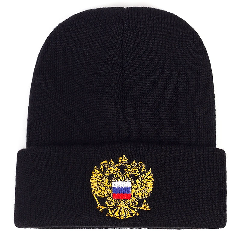 Unisex Russian Flag Pattern Embroidery Beanies Autumn Winter Warm Beanie Hat Caps for Women Men