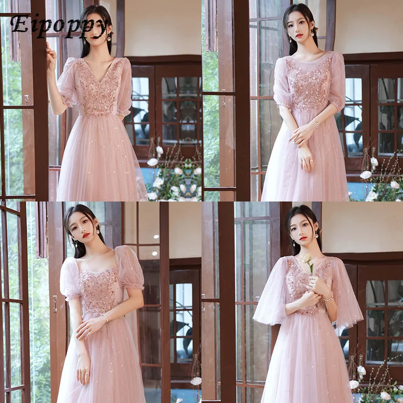 Pink Bridesmaid Dress Spring Ladybros' Dress Fairy Temperament Long Thin Looking Cool Girlfriends Clothes Dress