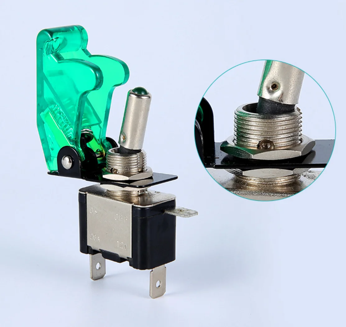 1PCS 3Pin 12mm 2 Position Toggle Switch With LED + Protective Cover ON-OFF DPDT Toggle Switch 12V/20A Car Modification Button