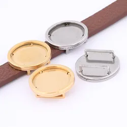 5pcs Stainless Steel Flat Leather Bracelet Base Blanks Fit 16mm Round Cabochon Slider Bezel Setting Trays For Jewelry Making
