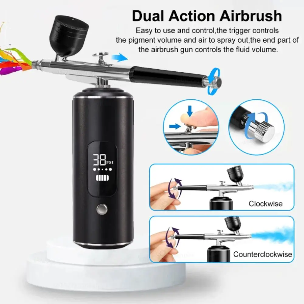 Portable Air Brush Compressor High-pressure Handheld Airbrush Nail Compressor Integrated Display Screen Airbrush Pen