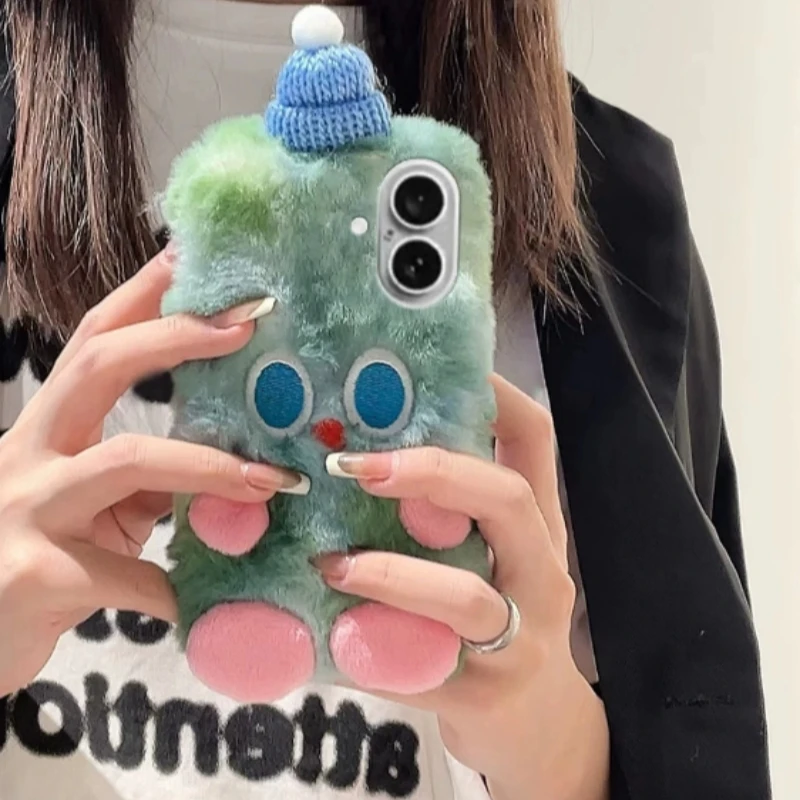 Cute Monster Hat Phone Case with Crossbody Strap for iPhone 11-16 Pro Max Huawei Android, Soft Silicone Shockproof Cover