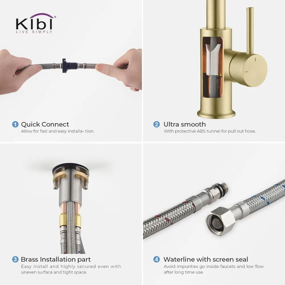 Pull-Down Kitchen Faucet with Soap Dispenser - High Arc Spout, Solid Brass, Single Handle, Brushed Gold Finish