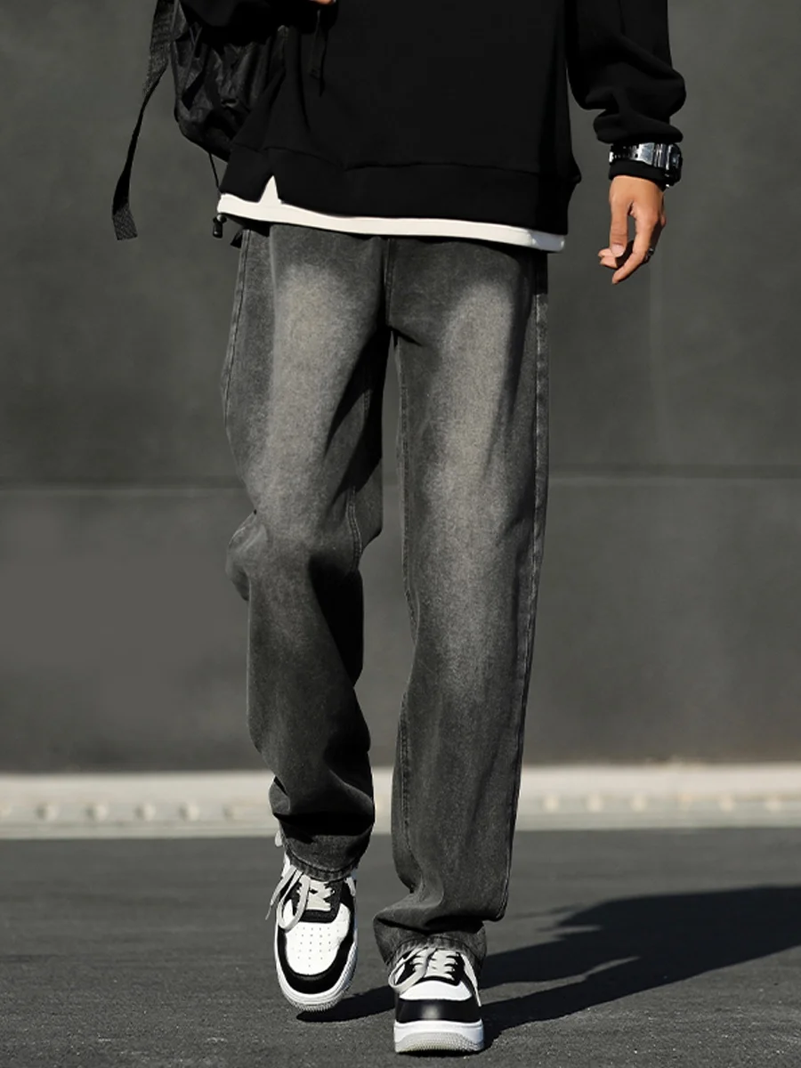 

Мужские джинсы Wmnm из денима, средней посадки, длинные, из смесового хлопка и полиэстера, молодежные, модные, прямого кроя, свободного покроя, для осенней носки