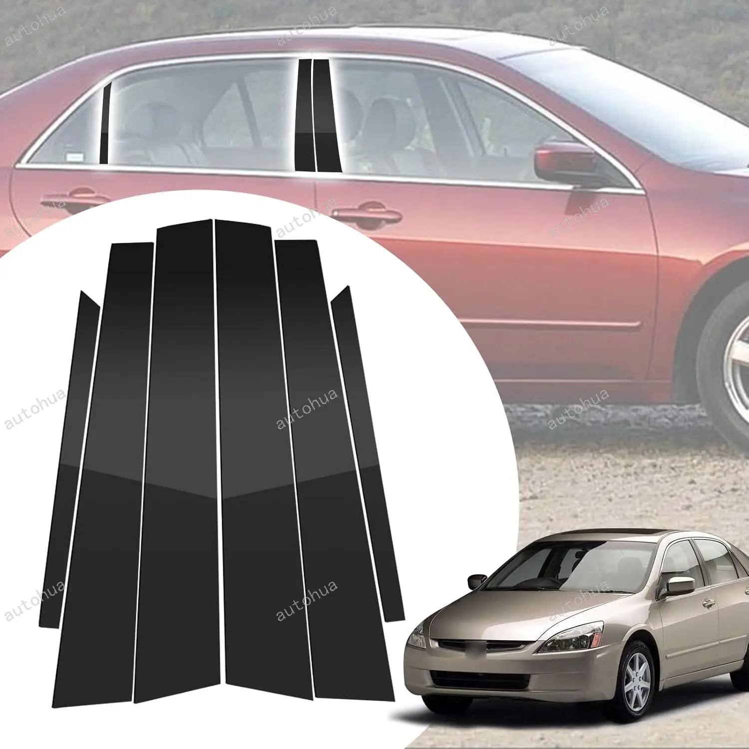 

Door Pillar Post Trim for Honda Accord 2003-2007 Side Door Pillar Anti Scratch Glossy PC Stickers Cover Moldings 6-pcs