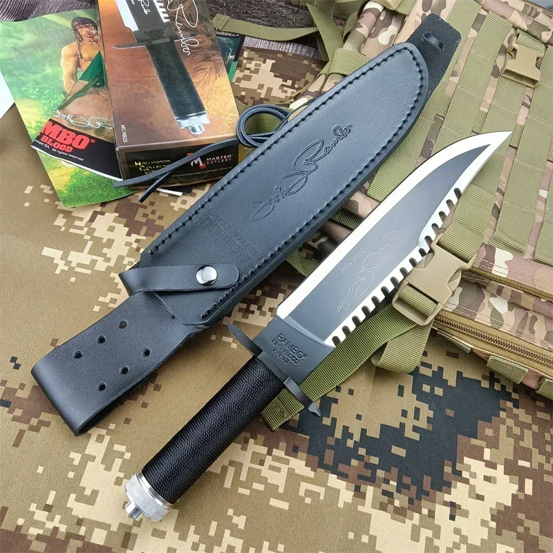 Nueva hoja fija de supervivencia Rambo II 9Cr18Mov, envoltura de tubo de acero 420, mango de Paracord, cuchillo táctico para exteriores, herramientas EDC de lucha