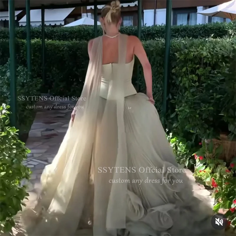 SSYTENS Elegante 3D-Blumen Abendkleider Satin A-Linie Saudi-Arabien Muslim Formeller Anlass Vestidos De Fiesta Noche Maßgeschneidert