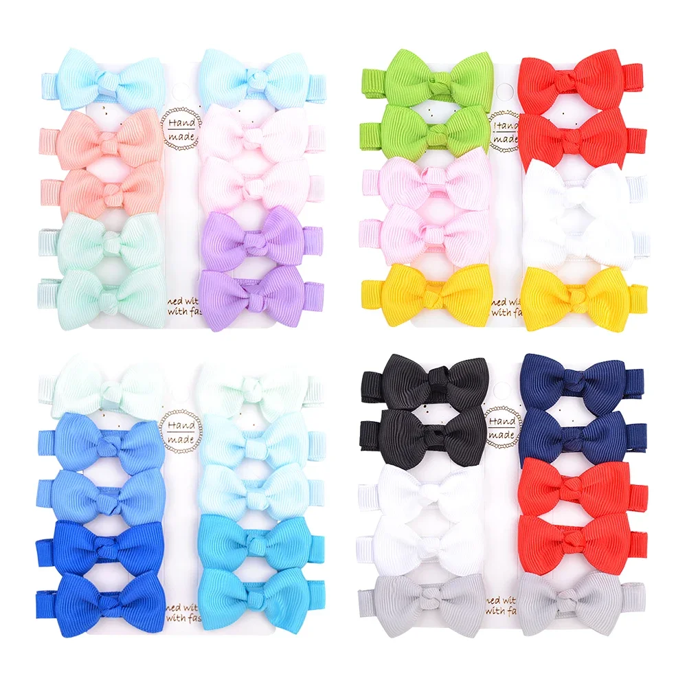 10Pcs/lot Mini Bow Tie Hair Clip Small Sweet Solid Ribbow Bow Safety  Ribbon Covered Clip for Kids Hairpins Accessories Gifts