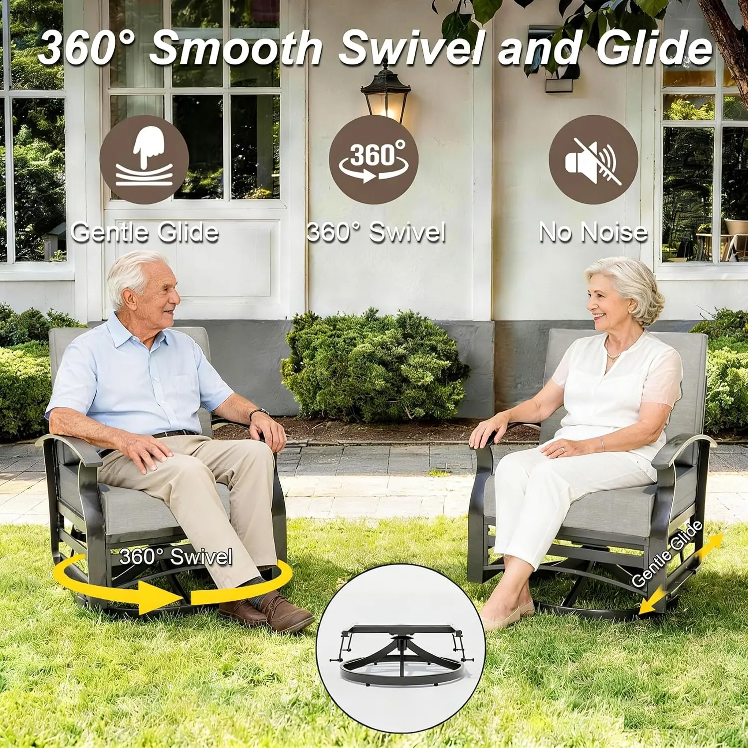 Aluminum Patio Set Fire Pit Table 2 Swivel Rocking Chairs Waterproof 5.1'' Cushions Oversized Outdoor Sectional , Customized