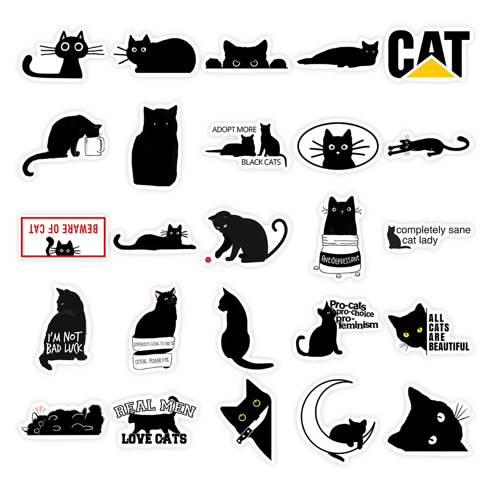 Kawaii Cute Black Cat Theme Stickers Decoration Self-adhesive Scrapbooking Stickers Waterproof PVC Notebook Laptop Phone Luggage