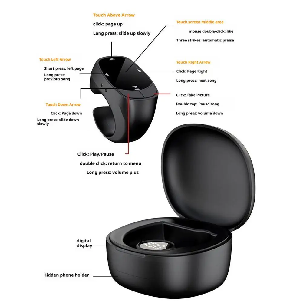 Télécommande défilante sans fil Bluetooth, obturateur de caméra, support de téléphone à distance, tablette, écran tactile, retourneur de Page ﻿