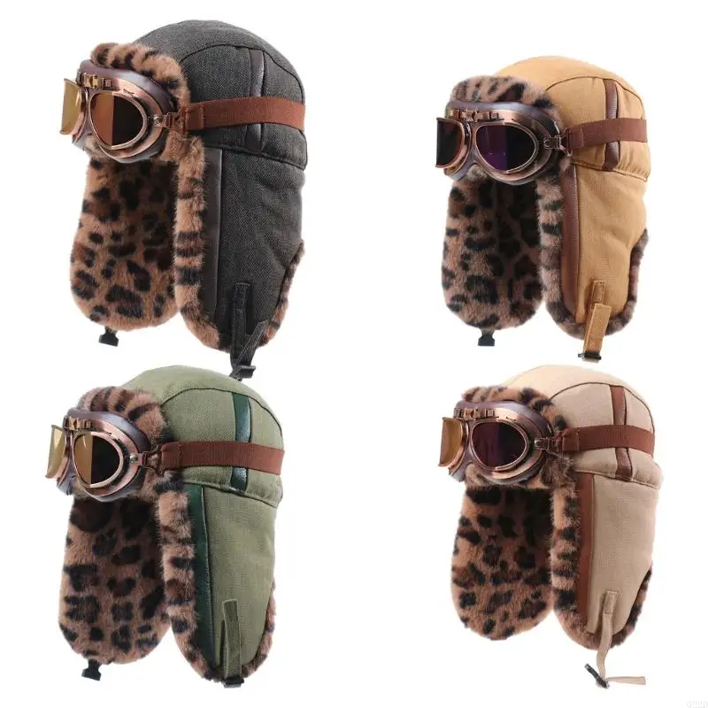

Q22D Adjustable Thermally Ear Flap Hat Leopard Print Winter Hat For Men Women Cold Climate