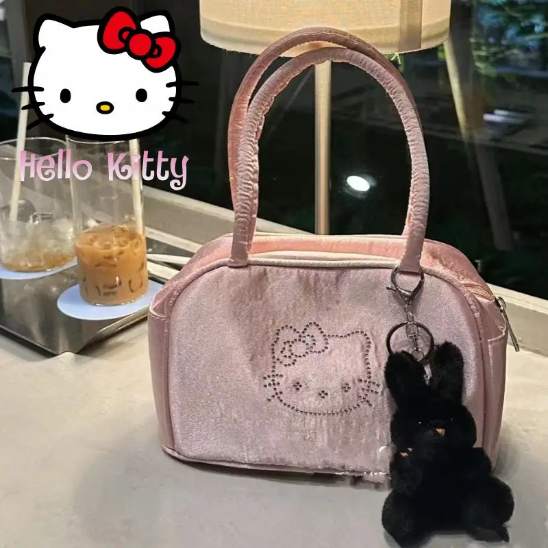 Ins New Hello Kitty Silk Pink Cartoon Diamond Ballet Style Handbag Cartoon Spring/summer New Trendy Bag Tote Handbag Girl Gift