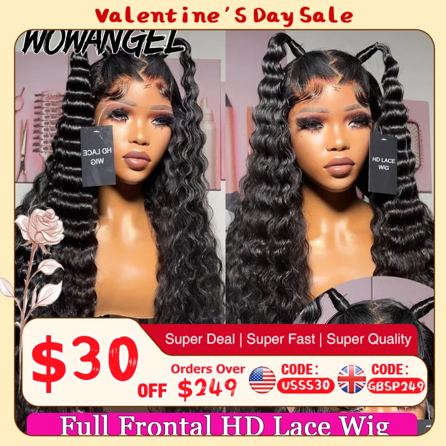

Wowangel 13x6 HD Lace Frontal Wig Loose Deep Wave Wigs Melt Skin 34inch HD Lace Front Human Hair Wig Brazilian Hair Pre Plucked