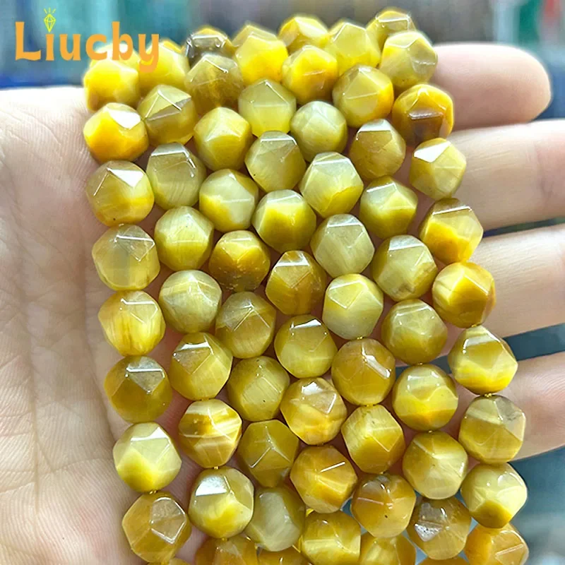 Naturstein facettierte goldene Tigerauge-Achatperlen für Schmuckherstellung, DIY-Ohrringe, Armbänder, Accessoires, 15" Großhandel 6/8/10/MM – Detail 3
