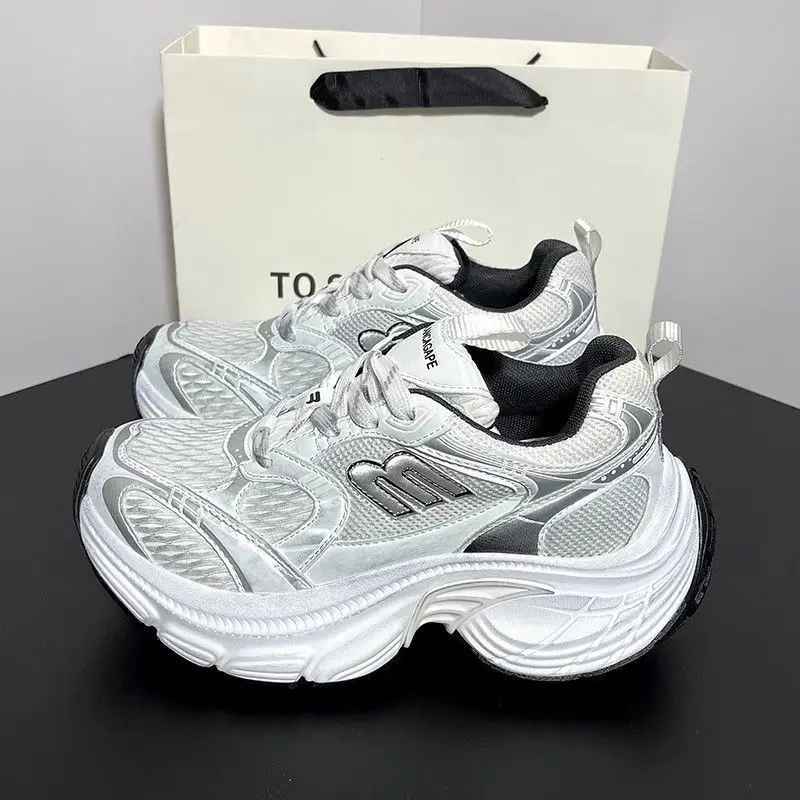 Lightweight Mesh Sneakers for Women, Athletic Breathable Running Shoes, White LaceUp Casual Sneakers, Sports Shoe, 2024