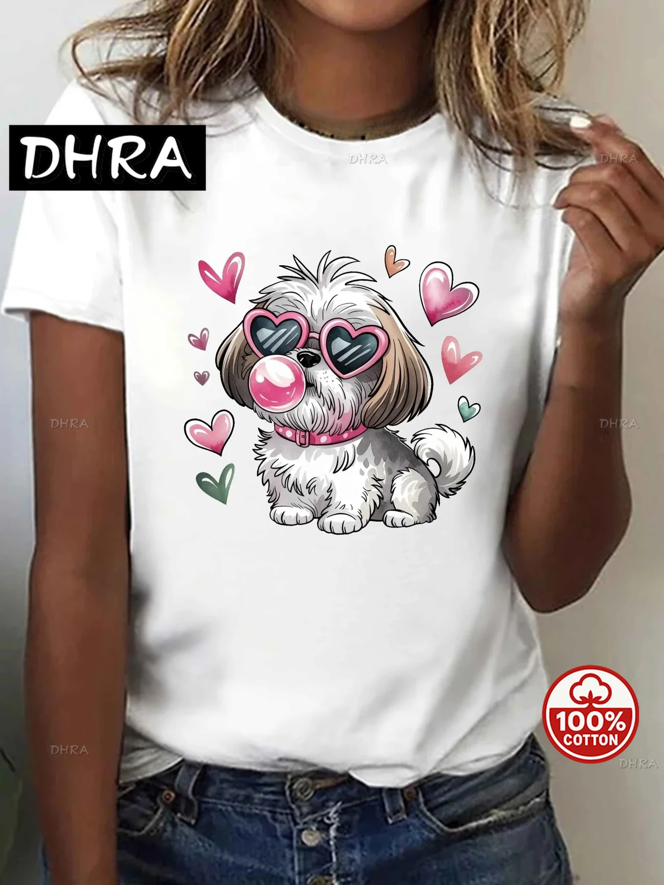 

Summer Creative Funny Women's Fashion Glasses Print T-Shirt Crew Neck Casual Summer Sleeved Harajuku Streetwear Tops Tees