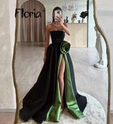 Soft Satin Maxi Flared Dress with High Slit Strapless Bridesmaid Dress  A Line Wedding Evening Gown Vestidos De Fiesta 2024