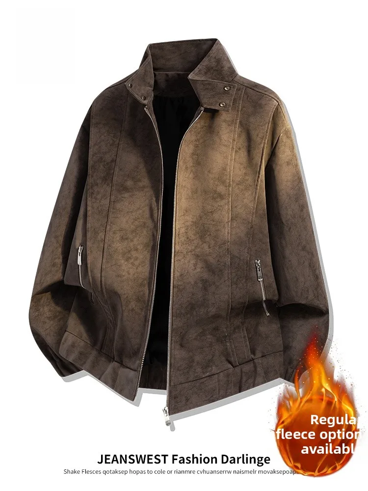 

Jeanswest American Retro Biker Jaet Men's Winter Thiened Fce Stand Collar Windproof Casual Motorcycle Coat