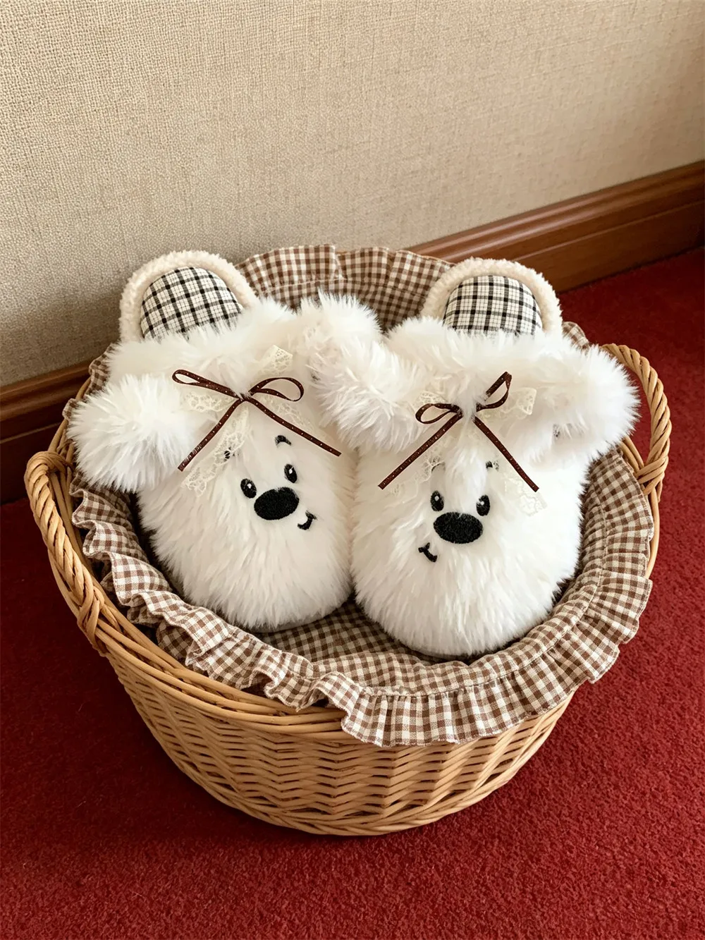 2026 New Parent Child Cute Dog Plush Cotton Slippers Winter Closed Toe Warm House Shoes For Whole Family Fluffy Indoor Slippers