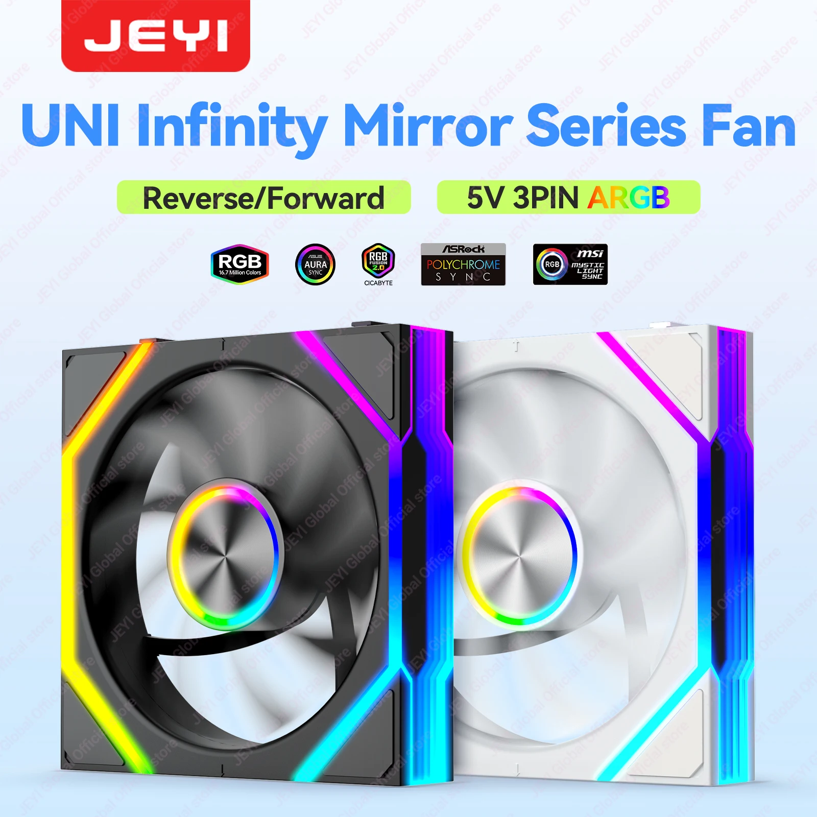 JEYI ARGB Infinity Mirror PC Fans Hydro Bearing Fan 30dB(A) 12CM Cooling Fan 5V3 Pin PWM 800-2000RPM Forward/Reverse Blade Fan