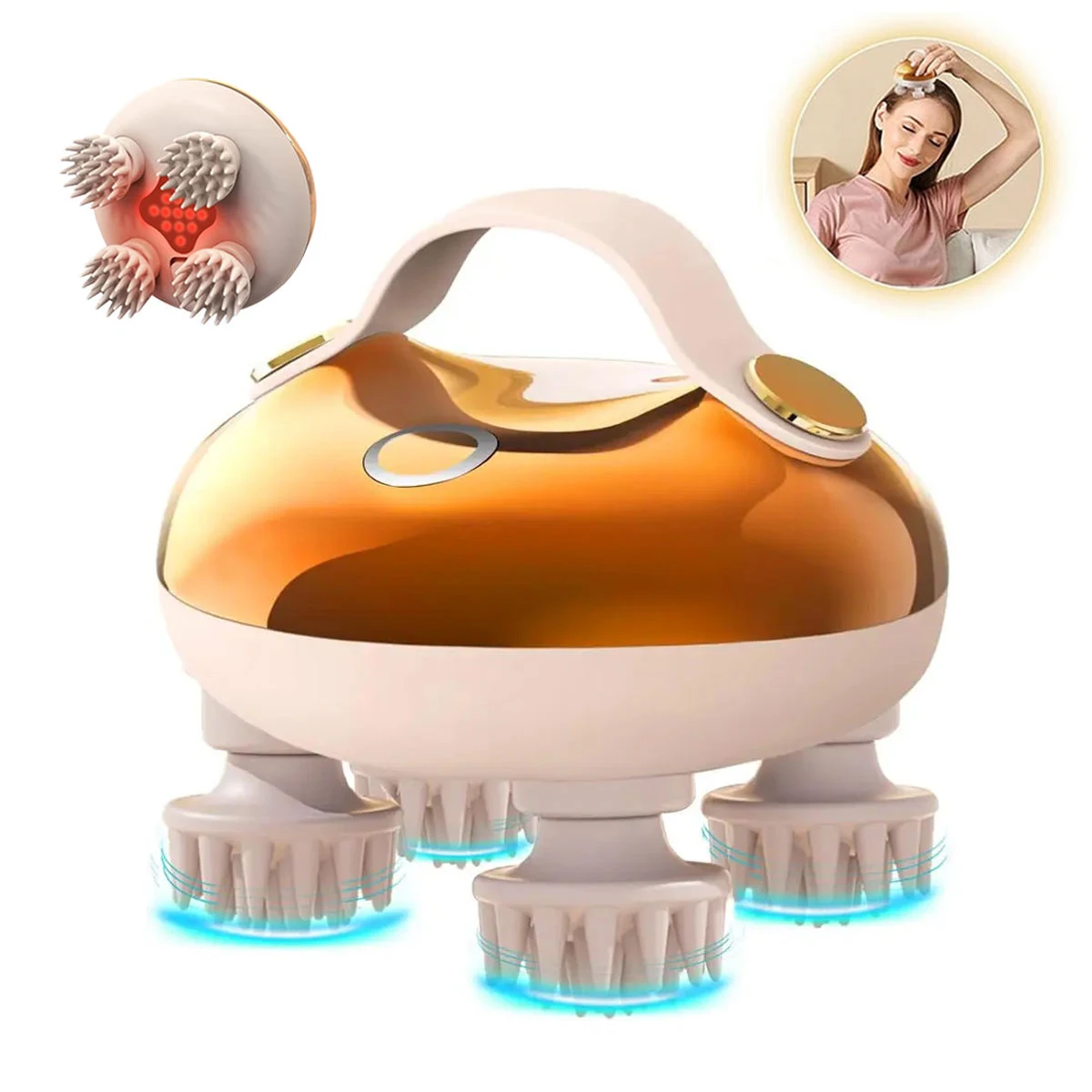 

Electric Scalp Massager Rechargeable Waterproof Head Massager with 8 Silicone Heads for Hair Growth Stress Relax also for Pets