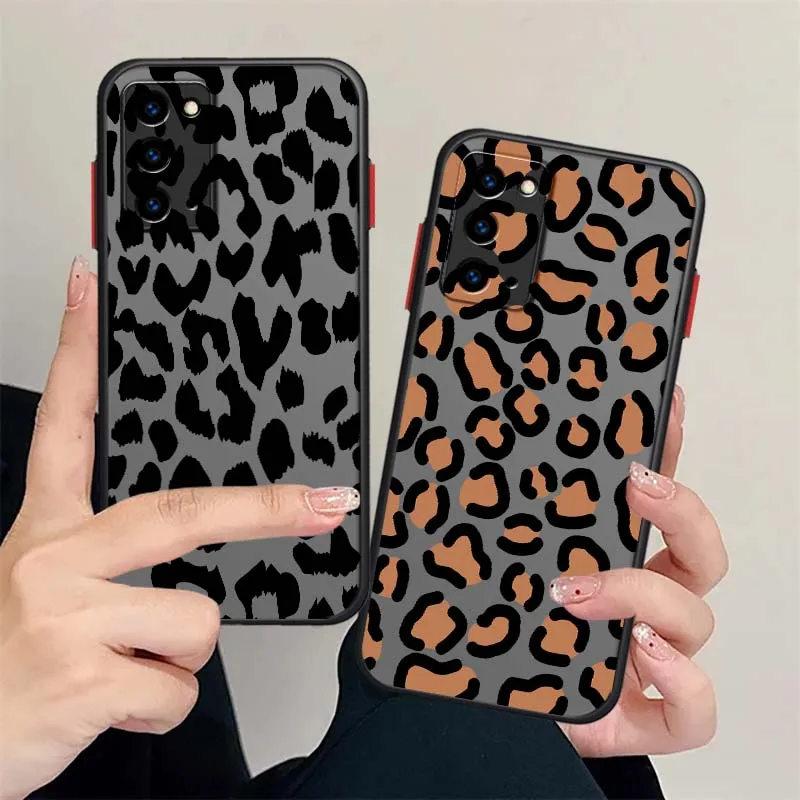 Cartoon Leopard Print Pattern Cover For Samsung Galaxy Note 20 10 9 8 M55 M54 Plus Lite 5G Frosted Translucent Phone Case