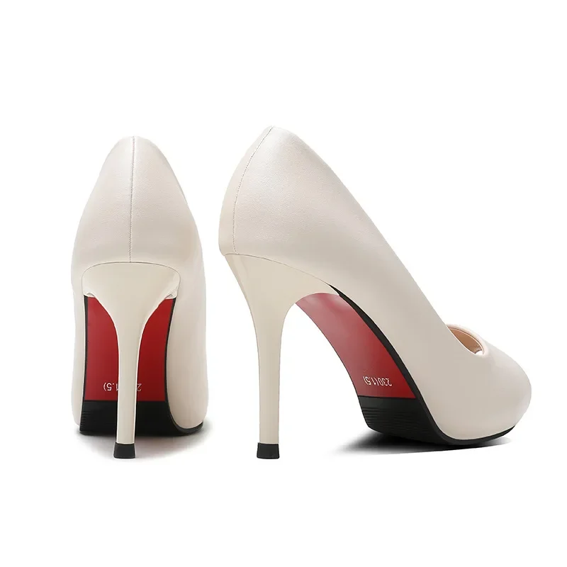 2023 Women 9cm High Heels 2cm Platform Fetish Peep Toe Pumps Lady Stilettos Stripper Nightclub Red Bottom Office Leather Shoes