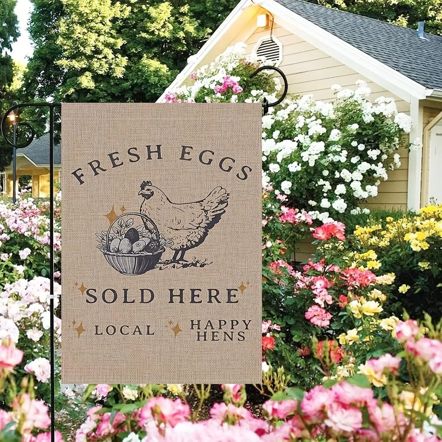 Funny LOCAL HAPPY HENS Garden Flag 12 X 18 Inch Double Sided Spring Summer Yard Outdoor Farmhouse Lawn Decoration Flag Fresh SSL