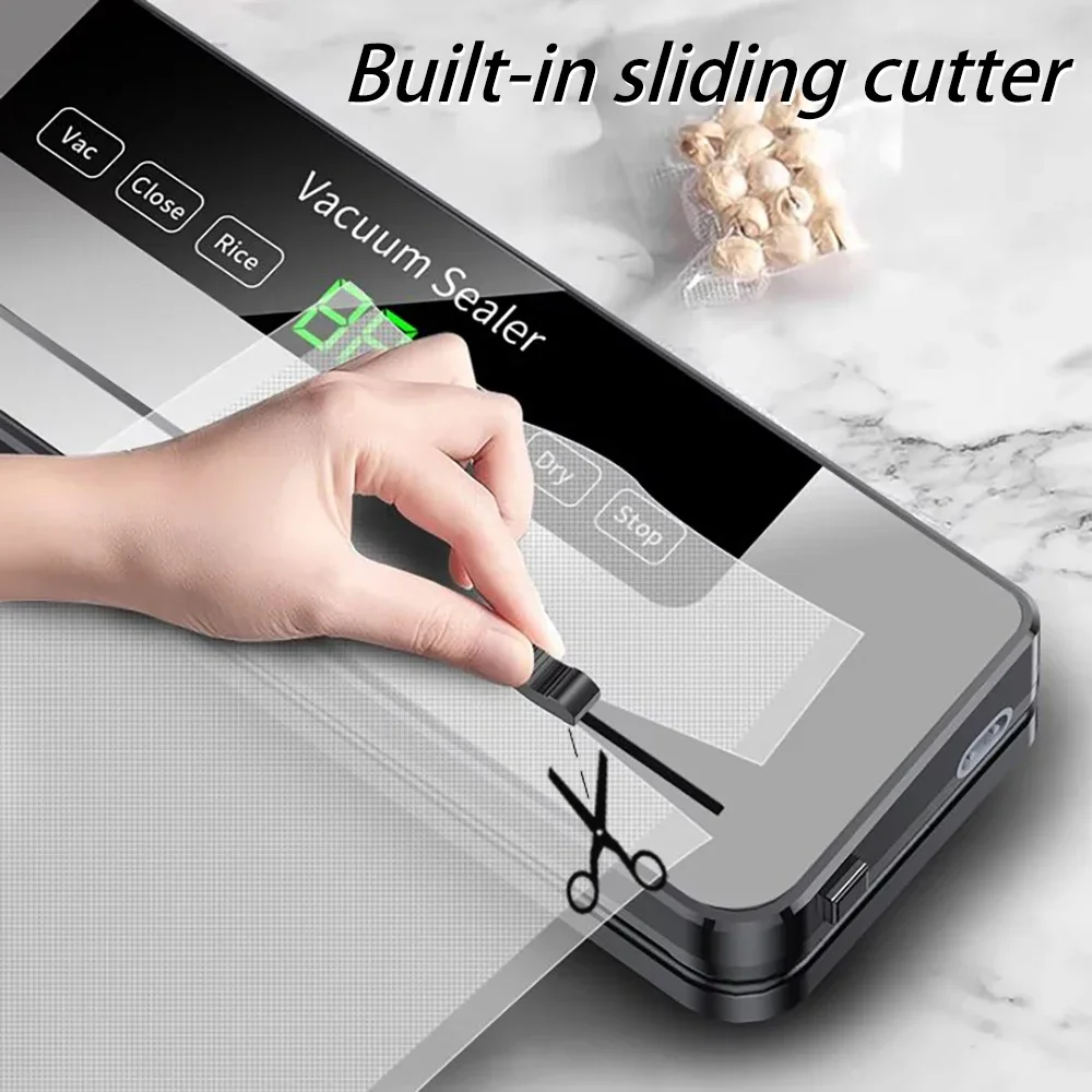 SZUK Kitchen Electric Vacuum Sealer Buillt-in Cutter Food Vacuum Sealing Machine Household Vacuum Packaging Machine with 10 Bags