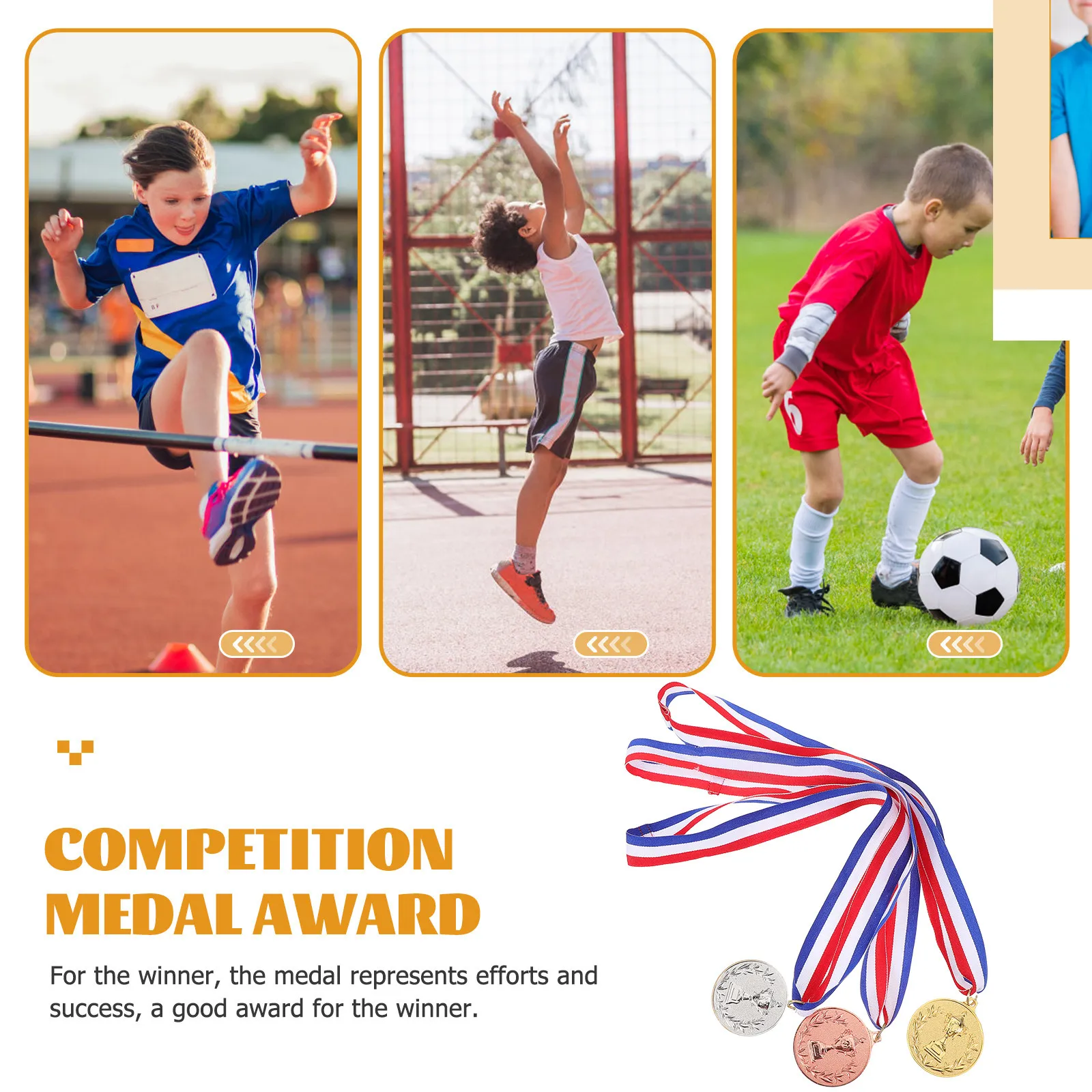 12Pcs Award Medals Gold Silver Bronze Metal Winner Medals Neck Ribbon Sports School Kindergarten Competition Celebration