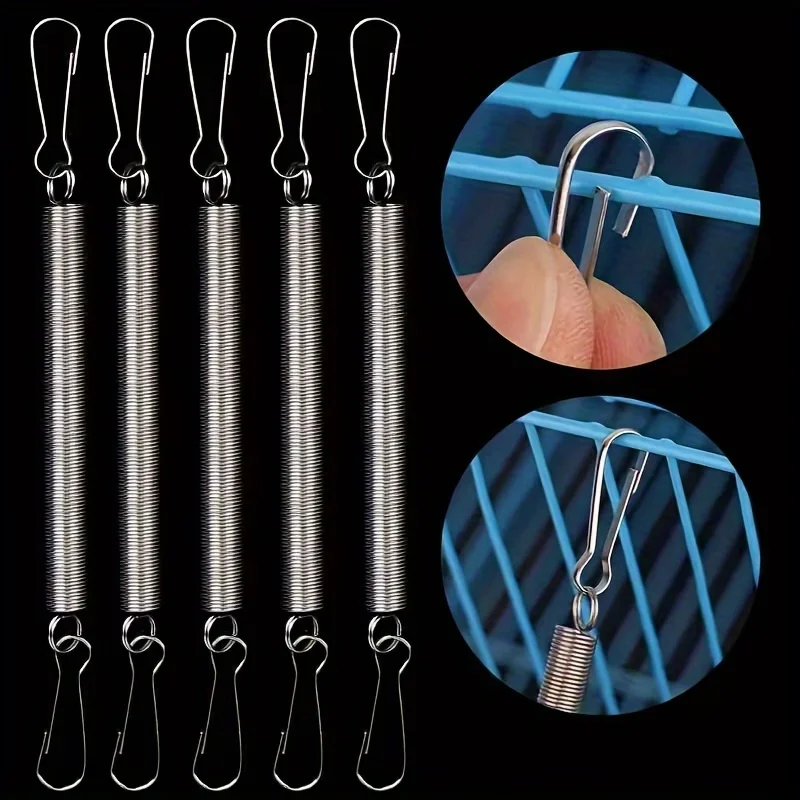 4 Pcs Metal Fastening Springs, Pet Cage Clips for Bird, Parrot, Rabbit, Hamster & Kitten, Secures Water Dispenser & Feeder