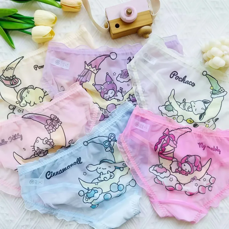 

Sweet Cute Printed HelloKitty My Melody ‌Pochacco‌ Cinnamoroll Girl Underwear Mesh Breathable and Comfortable Lace Wind Sexy