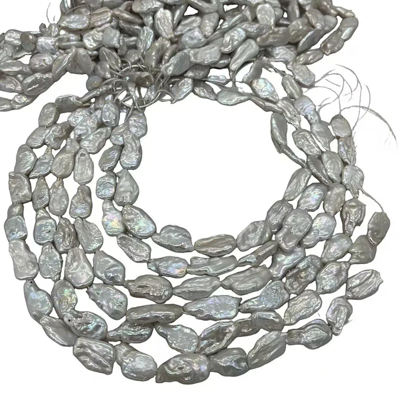 16 inches 14-20mm Natural White Baroque Oblong Pearls Loose Strand