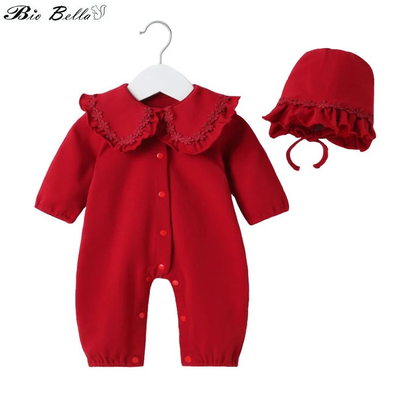 

Newborn Romper Infant Kids Baby Girl Cotton Soft Comfortable Long Sleeve Jumpsuit+Hat 2pcs Outftis Set Casual Girls Clothing