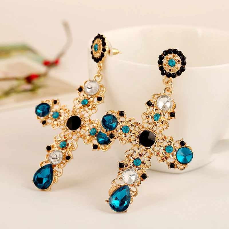 Elegant for Cross Boho Women Lady for Rhinestone Dangle Drop for Rhinestone Ear