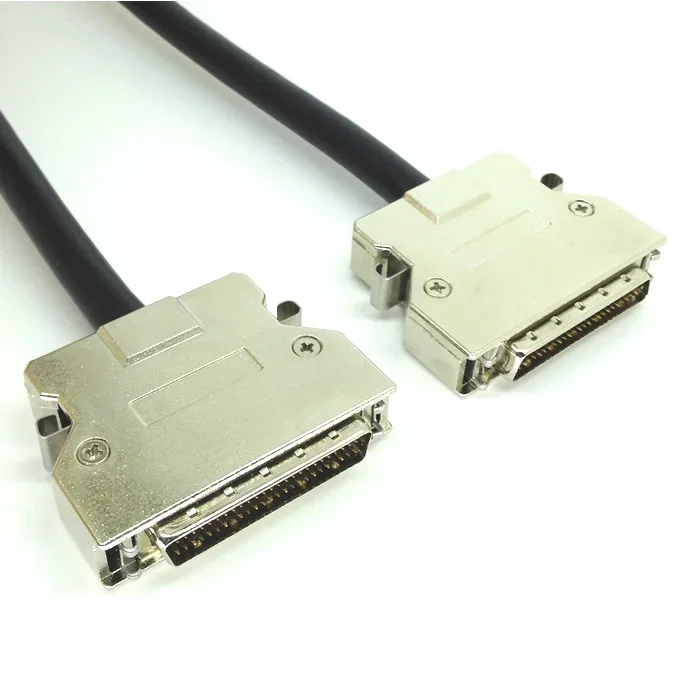 SCSI DB50 Male Data Extension Cable 50Pin Iron Shell Hook Type Silver Adapter 0.5m 1.5m