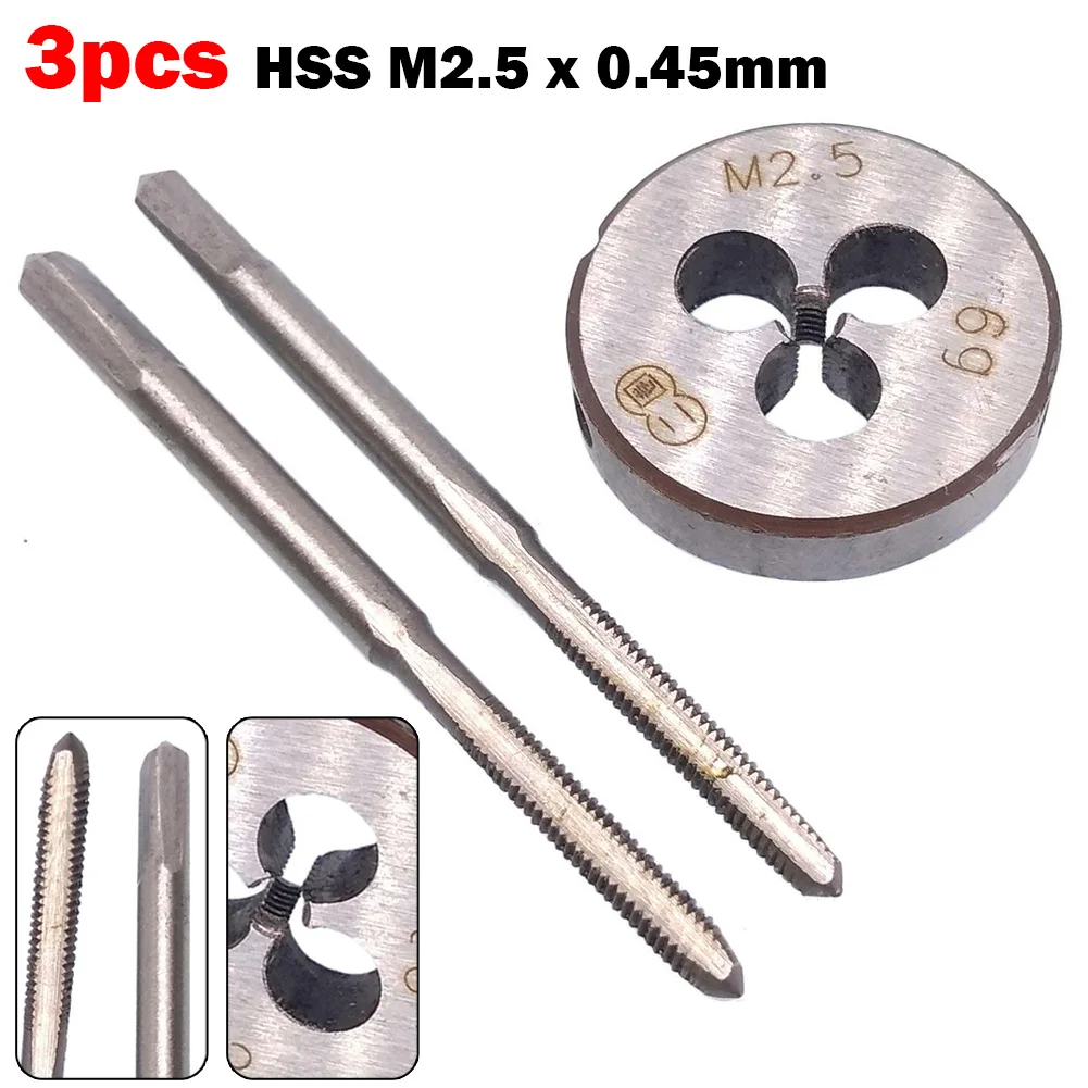 3pcs/set Tap And Die Set,M2.5 X 0.45 Metric, Right Hand, M2.5 X 0.45mm Thread Tap And Round Die Hand Tools