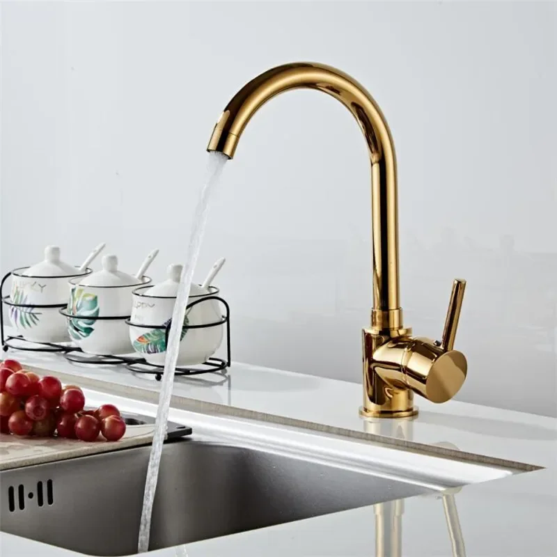Rose Gold Kitchen Faucet Modern Style Home Cold and Hot Water Tap Single Handle Kitchen Faucets Black White Kitchen Mixer Taps
