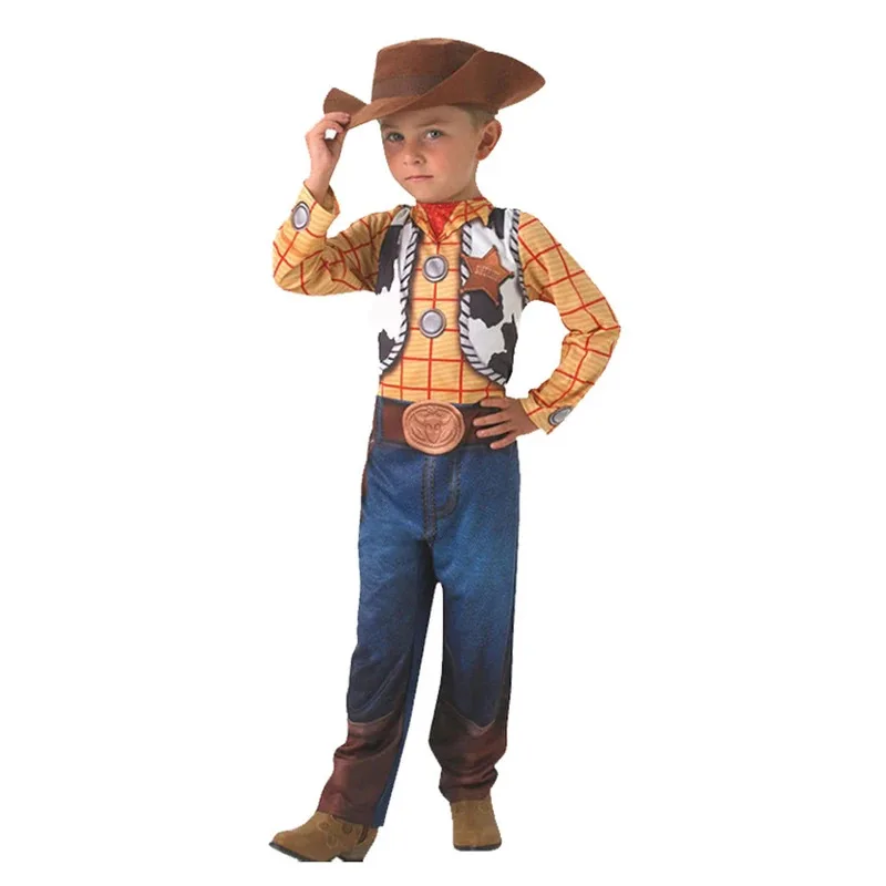 

West Cowboy Woody Cosplay Anime Halloween Costumes for Kids Wild Woody Hat Carnival Festival Jumpsuits Children Masquerade Suits