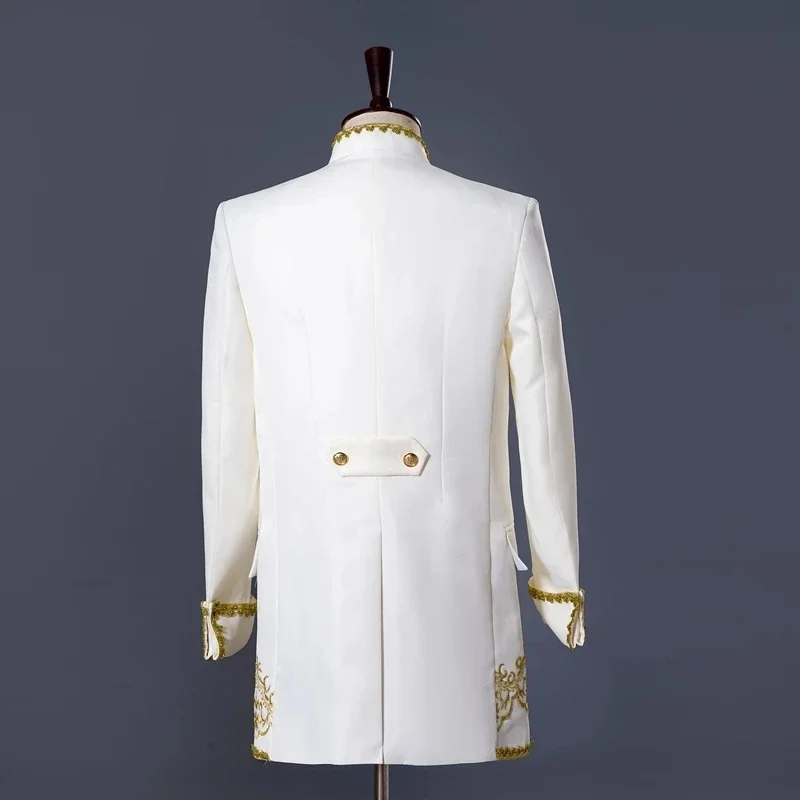 Black White Men\'s Suits Chinese style Gold Embroidery Blazers Prom Host Stage Outfit Male Singer Teams Chorus Wedding DS Costume