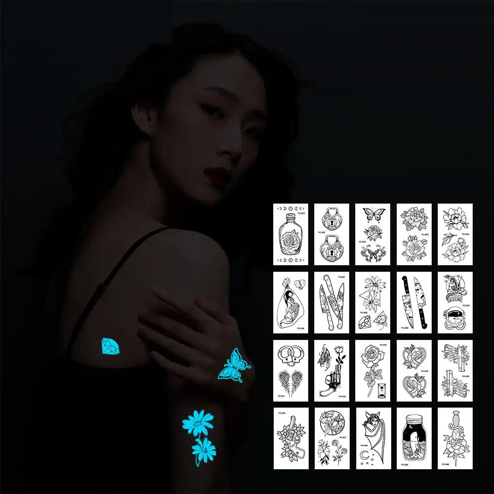 2/20Pcs Lichtgevende Blauw Creatieve Tattoo Stickers Sexy Nachtclub Bar Muziek Festival Party Vrouwelijke Cool Shiny Gezicht Tattoo stickers