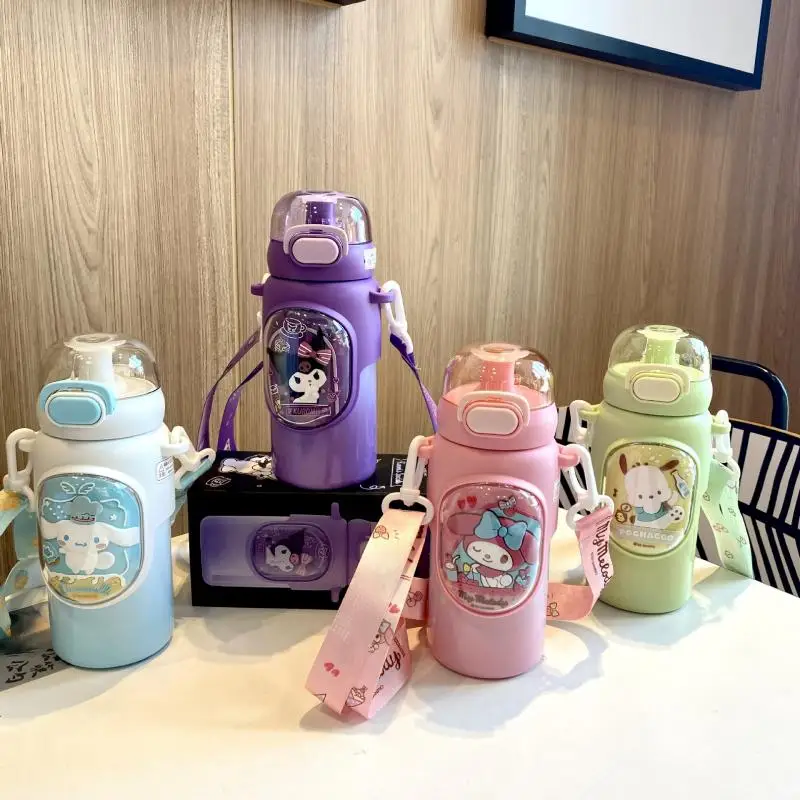 New Sanrio Kuromi My Melody Cinnamoroll Pochacco Cartoon Cute Insulated Cup Children's Straw Cup Stainless Steel Cup