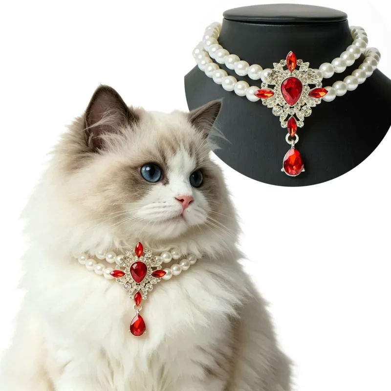 Court style pet pearl necklace luxury diamond collar small dog cat photo accessories wholesale cross-border delivery