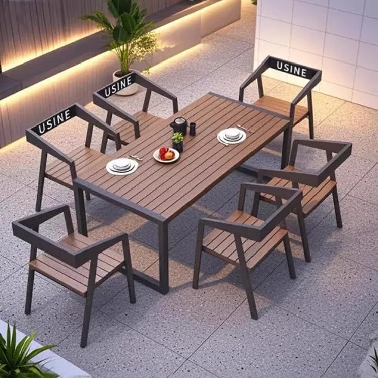 

Extendable Garden Table Wood Outdoor Table and Chairs Set 12 Places Dining Set Durable Outdoor Furniture Aluminum Frame Plastic